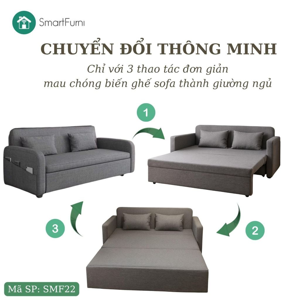 Sofa giường đa năng vải lanh canvas SmartFurni - SMF12A