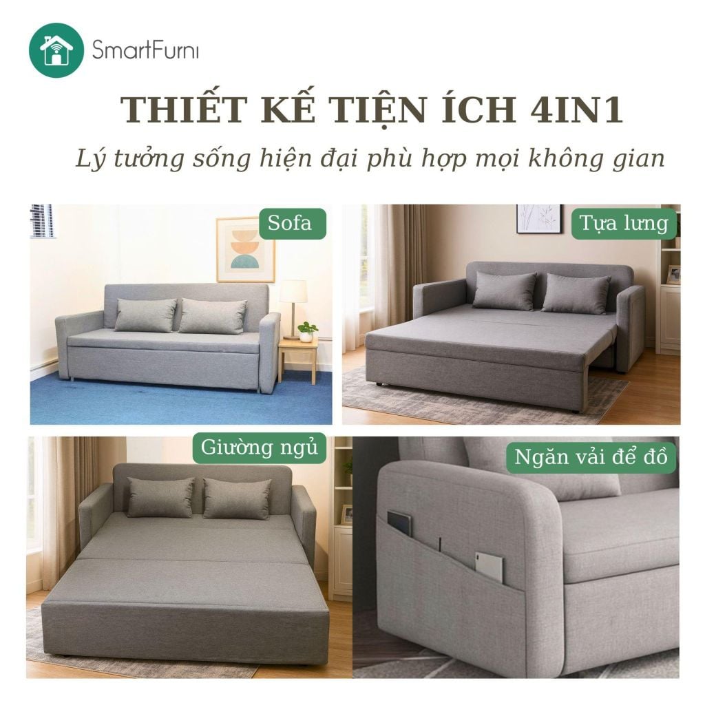 Sofa giường đa năng vải lanh canvas SmartFurni - SMF12A
