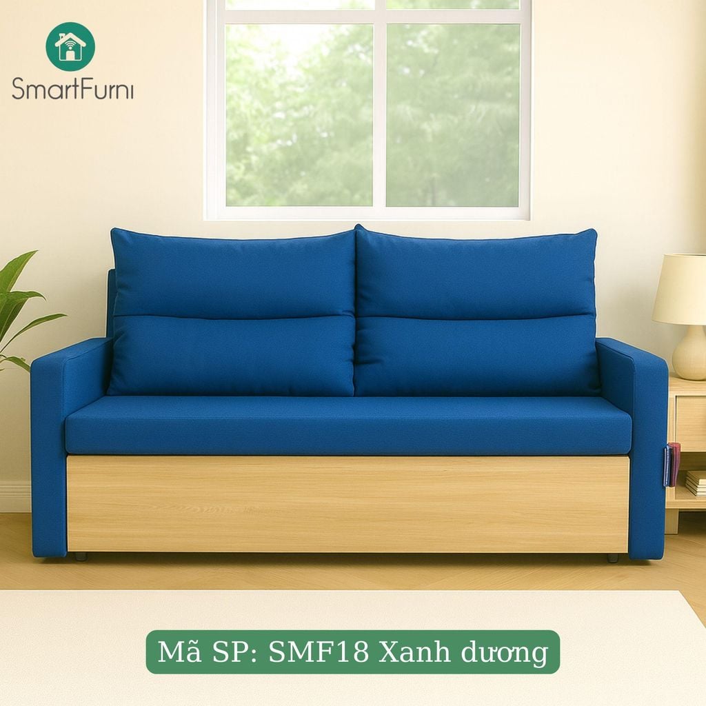 Sofa giường thông minh SmartFurni SMF18A - Mặt ốp gỗ Melamine màu nâu