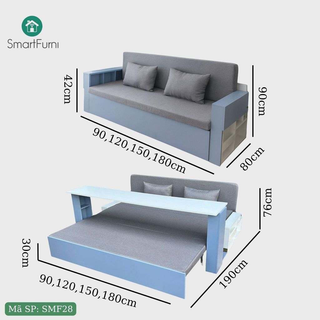 Sofa giường 4 trong 1 SmartFurni SMF28 - Tích hợp bàn làm việc + bàn ăn