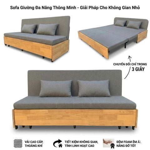 Sofa Giường SMF23 Gỗ Tự Nhiên có Hộc Đựng Đồ SmartFurni SMF23-GTN