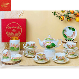  Ấm Chén Phú Qúy Khắc Hoa Sen Nổi Màu Trắng 