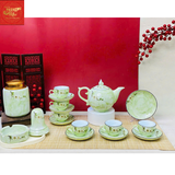  Ấm Chén Mẫu Đơn -Hoa Mai-Màu Vân Đá Xanh 