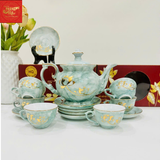  Ấm Chén Phú Qúy -Hoa Sen-Màu Vân Đá Xanh 