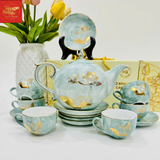  Ấm Chén Mẫu Đơn -Hoa Sen-Màu Vân Đá Xanh 