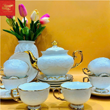  Ấm Chén Dáng Ly -Họa Tiết Nổi-Kẻ Chỉ Vàng 850ml 