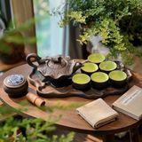  Bộ Ấm Chén Trà Gốm Tử Sa-Sen Vịt Đen Khay Sen Cá 