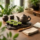  Bộ Ấm Chén Trà Gốm Tử Sa Quai Đắp Khay Sen Cá 