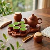  Bộ Ấm Chén Trà Gốm Tử Sa Quai Đắp Khay Sen Cá 