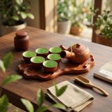  Bộ Ấm Chén Trà Gốm Tử Sa Quai Chuôi Đắp Khay Sen Cá 