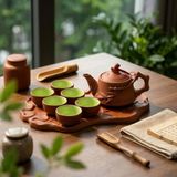  Bộ Ấm Chén Trà Gốm Tử Sa-Trúc Đắp Khay Sen Cá 