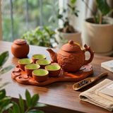  Bộ Ấm Chén Trà Gốm Tử Sa-Hoa Trâm Đỏ Khay Sen Cá 