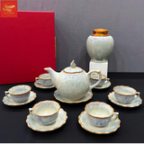  Ấm chén men hỏa biến Trắng 