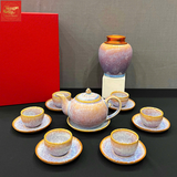  Ấm chén men hỏa biến tím san hô 