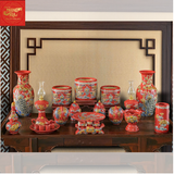  Bộ Đồ Thờ Đắp Nổi Màu Đỏ Bát Tràng 