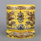  Bát Hương Song Long Chầu Nguyệt- Màu Vàng- Đắp Nổi Vẽ Vàng 