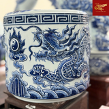  Bát Hương Đắp Nổi-Song Long Chầu Nguyệt-Men Tràm Ngọc Nếp 