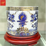  Bát Hương Rồng Sen Men Lam Vẽ Vàng 