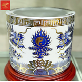  Bát Hương Rồng Sen Men Lam Vẽ Vàng 