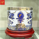  Bát Hương Rồng Sen Men Lam Vẽ Vàng 