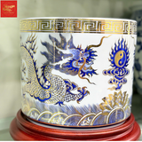  Bát Hương Rồng Sen Men Lam Vẽ Vàng 