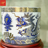  Bát Hương Rồng Sen Men Lam Vẽ Vàng 