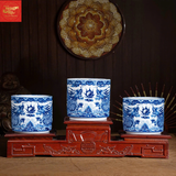 Bát Hương Song Long Chầu Nguyệt Men Lam 