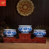  Bát Hương Dáng Lư Song Long Chầu Phúc Nền Gấm Men Lam 