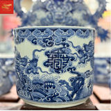  Bát Hương  Vuốt Tay Dáng ống-Song Long Chầu Phúc-Men Tràm Ngọc Nếp 