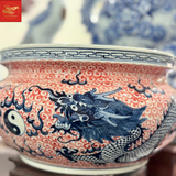  Bát Hương Dáng Lư Qủa Phúc-Song Long-Nền Đỏ 