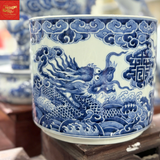  Bát Hương  Vuốt Tay Dáng ống-Song Long Chầu Phúc-Men Tràm Ngọc Nếp 