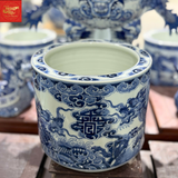  Bát Hương  Vuốt Tay Dáng ống-Song Long Chầu Phúc-Men Tràm Ngọc Nếp 