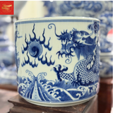  Bát Hương  Vuốt Tay Dáng ống-Long Phụng Chầu Nguyệt-Men Tràm Ngọc Nếp 