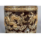  Bát Hương Song Long Chầu Nguyệt- Màu Nâu- Đắp Nổi Vẽ Vàng 