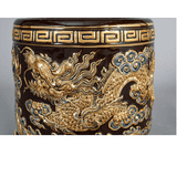  Bát Hương Song Long Chầu Nguyệt- Màu Nâu- Đắp Nổi Vẽ Vàng 