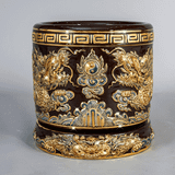  Bát Hương Song Long Chầu Nguyệt- Màu Nâu- Đắp Nổi Vẽ Vàng 