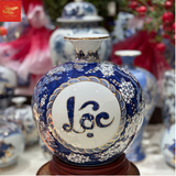  Bình Hút Lộc Phúc Lộc Thọ Men Lam Vẽ Vàng H30 