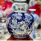  Bình Hút Lộc Chữ Lộc Men Lam Vẽ Vàng H30 