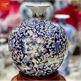  Bình Hút Lộc Vẽ Hoa Dây Men Lam Vẽ Vàng H30 