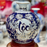  Bình Hút Lộc Chữ Lộc Men Lam Vẽ Vàng H30 