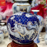  Bình Hút Lộc Mã Đáo Thành Công Men Lam Vẽ Vàng H30 