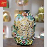  Lọ Hoa Đắp Nổi Vẽ Vàng Họa tiết Mèo Con 