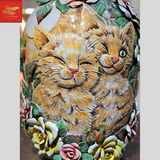  Lọ Hoa Đắp Nổi Vẽ Vàng Họa tiết Mèo Con 