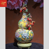  Hồ Lô Trăm Hoa Đua Nở Đắp Nổi Vẽ Vàng H55 