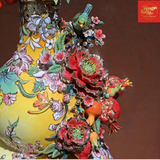  Hồ Lô Trăm Hoa Đua Nở Đắp Nổi Vẽ Vàng H55 