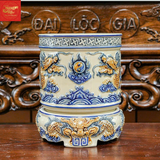  Bát Hương Đắp Nổi Song Long Chầu Nguyệt Men Hoàng Thổ 