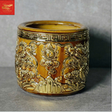  Bát Hương Đắp Nổi Song Long Chầu Nguyệt Men Hoàng Thổ 