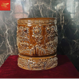  Bát Hương Đắp Nổi Song Long Chầu Nguyệt Màu Nâu 