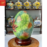  Trứng Tài Lộc Liên Hoa Cát Tường- Men Lam Vẽ Vàng H28 