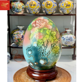  Trứng Tài Lộc Liên Hoa Cát Tường- Men Lam Vẽ Vàng H28 